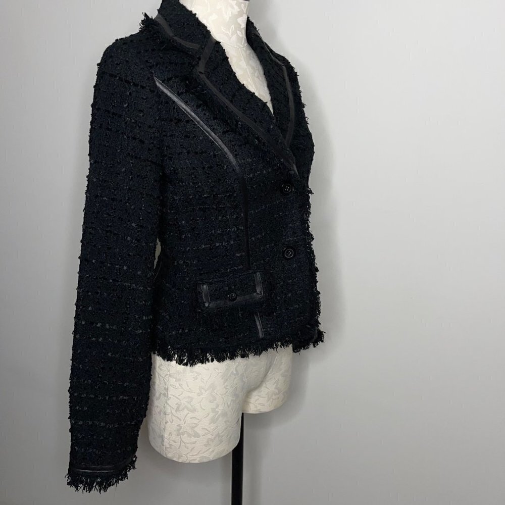 Cache Womens Blazer Black Size 2 Vintage Textured Lined Acrylic Blend Fringe - Picture 16 of 16